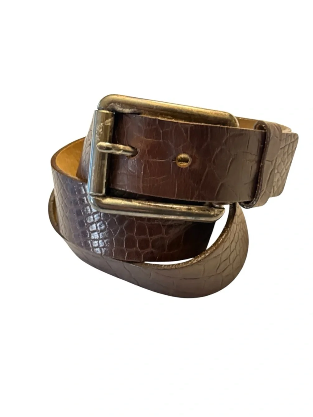 Vintage Classic Brown Croc-Embossed Leather Belt - Woman’s Large
